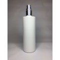 500ml White Cylinder Bottle with Silver Chrome Treatment Pump