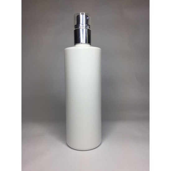 500ml White Cylinder Bottle with Silver Chrome Treatment Pump