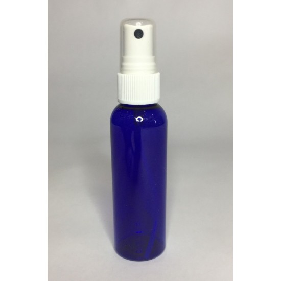 60ml PET Plastic Cobalt Blue Boston Bottles & White Atomiser Spray