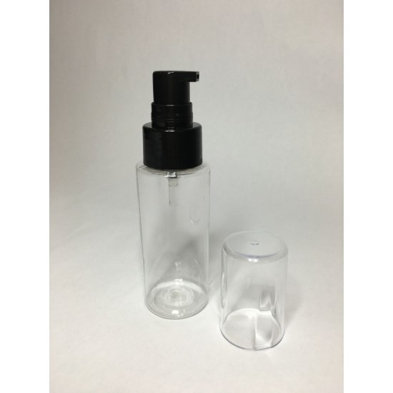 60ml Clear Plastic Cylinder Bottle & Black Serum Overcap Pump