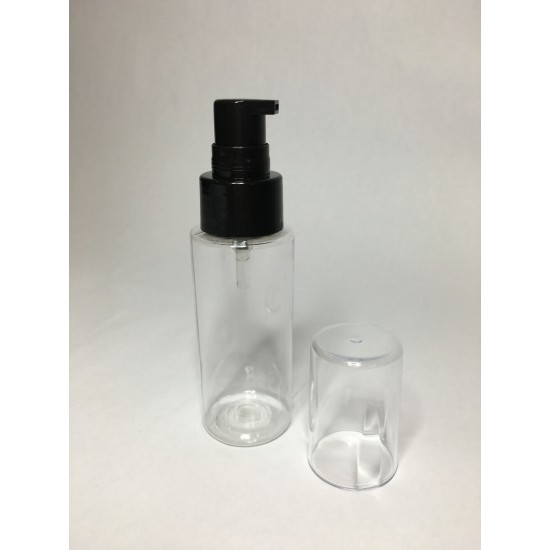60ml Clear Plastic Cylinder Bottle & Black Serum Overcap Pump 60ml Clear Plastic Cylinder Bottle & Black Serum Overcap Pump