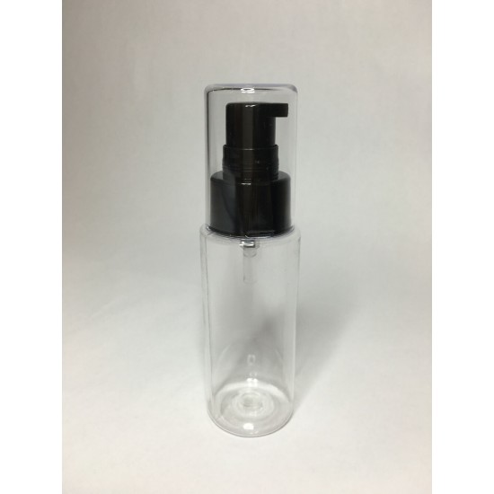 100ml Clear Plastic Cylinder Bottle with Black Over Cap Serum Pump