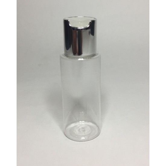 100ml Clear PET Cylinder Bottle with Shiny Silver Disc Top