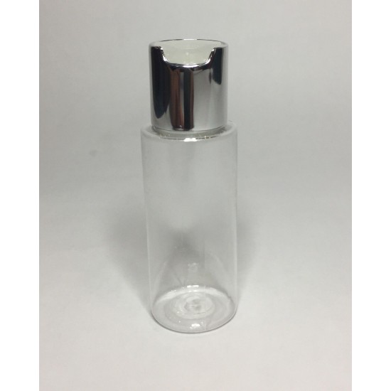 100ml Clear Plastic Cylinder Bottle with Shiny Silver Disc Top 100ml Clear Plastic Cylinder Bottle with Shiny Silver Disc Top