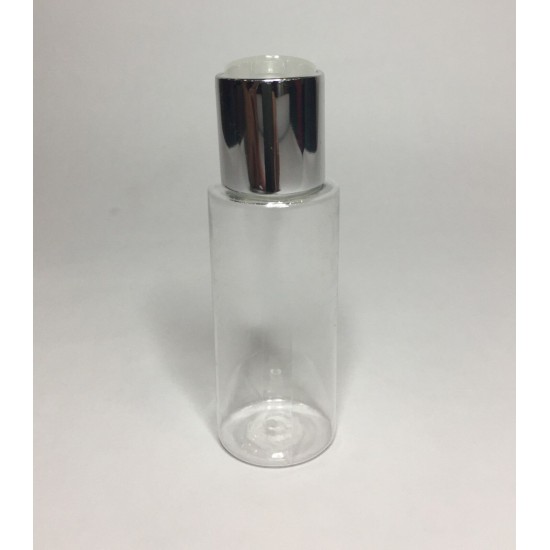 100ml Clear PET Cylinder Bottle with Shiny Silver Disc Top