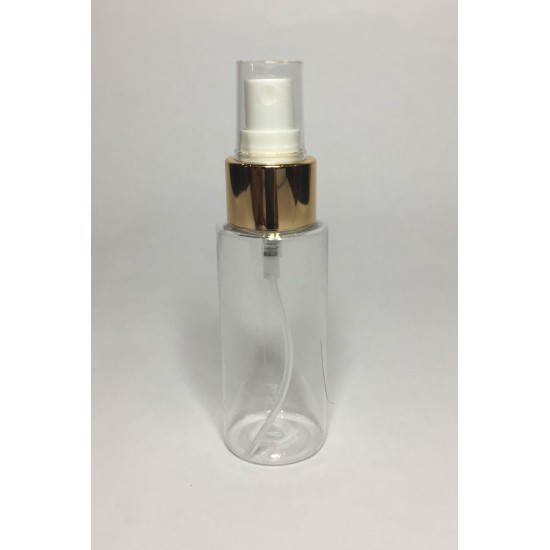100ml Clear PET Cylinder Bottle with Gold Atomiser