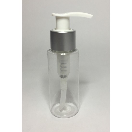 60ml Clear Plastic Cylinder Bottle & Matt Silver Pump