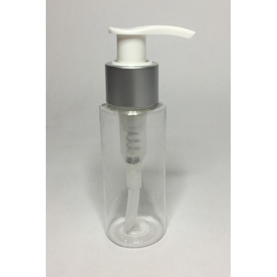 60ml Clear Plastic Cylinder Bottle & Matt Silver Pump 60ml Clear Plastic Cylinder Bottle & Matt Silver Pump