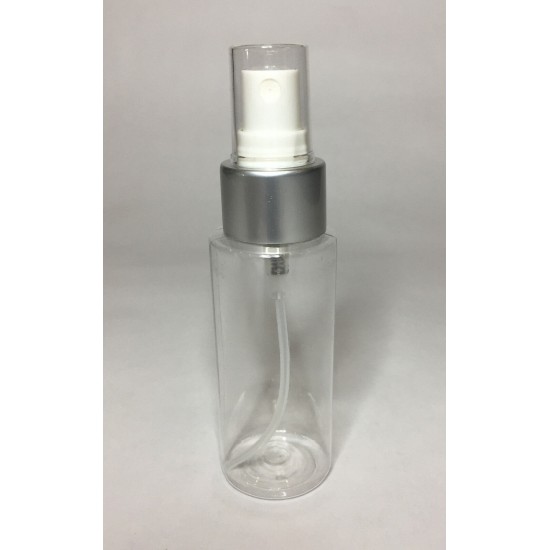 60ml Clear Plastic Cylinder Bottle & Matt Silver White Atomiser