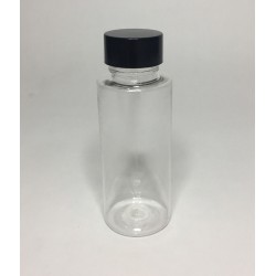 100ml Clear Plastic Cylinder Bottle with Black Ribbed Top 