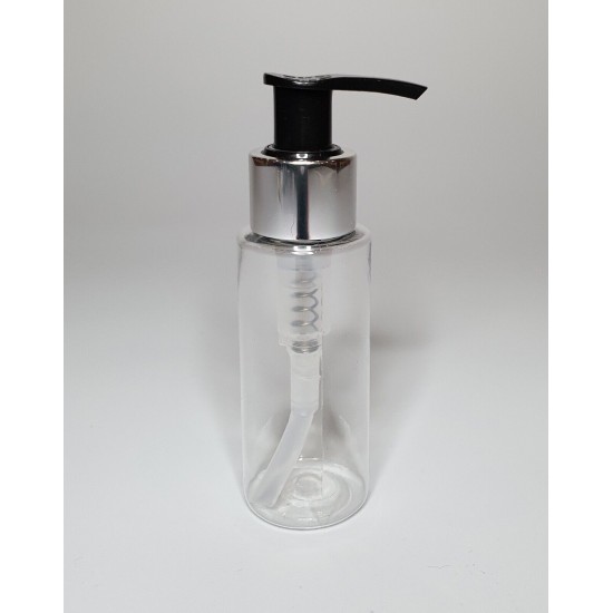60ml Clear Plastic Cylinder Bottle with Chrome & Black Pump 60ml Clear Plastic Cylinder Bottle with Chrome & Black Pump