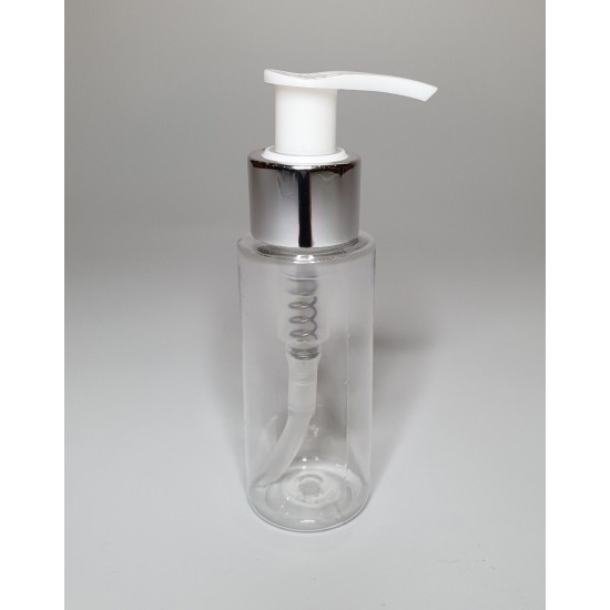 60ml Clear Plastic Cylinder Bottle & Chrome Silver Pump 60ml Clear Plastic Cylinder Bottle & Chrome Silver Pump