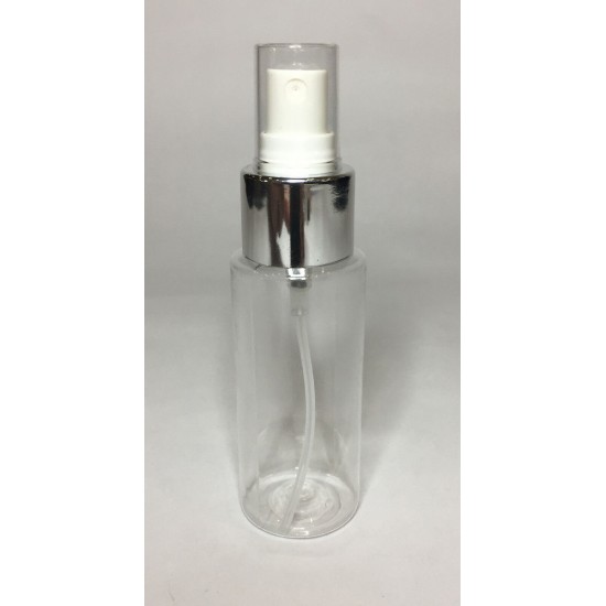 60ml Clear Plastic Cylinder Bottle & Chrome White Atomiser