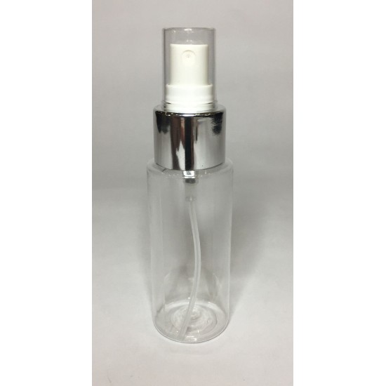 60ml Clear Plastic Cylinder Bottle & Chrome White Atomiser 60ml Clear Plastic Cylinder Bottle & Chrome White Atomiser
