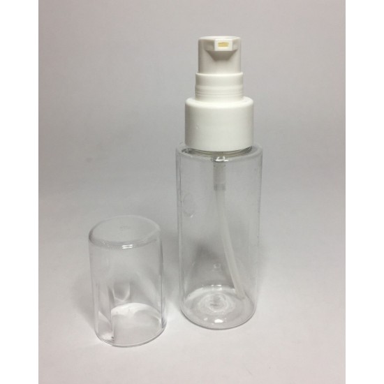 60ml Clear Plastic Cylinder Bottle & White Serum Overcap Pump