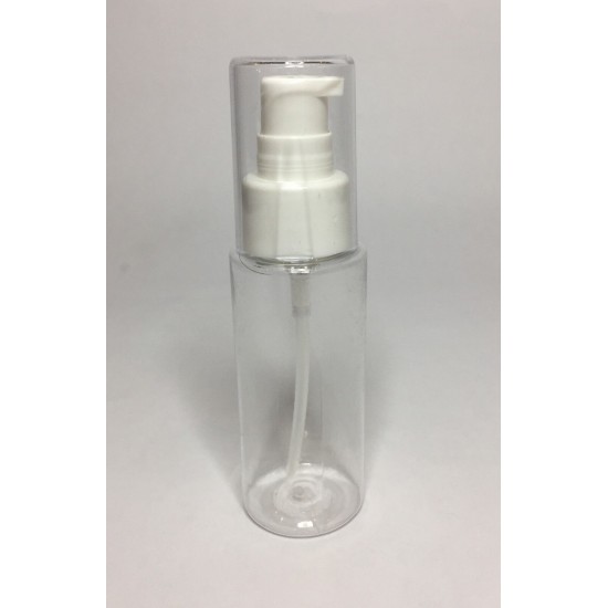 100ml Clear Plastic Cylinder Bottle with White Over Cap Serum Pump