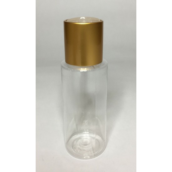60ml Clear Plastic Cylinder Bottle & Matt Gold Disc Cap
