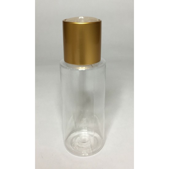 100ml Clear Plastic Cylinder Bottle with Matt Gold Disc Top