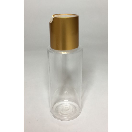 100ml Clear Plastic Cylinder Bottle with Matt Gold Disc Top