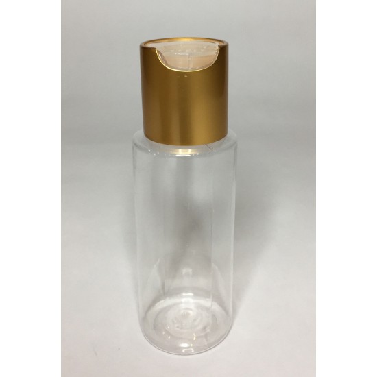 100ml Clear PET Cylinder Bottle with Shiny Gold Disc Top