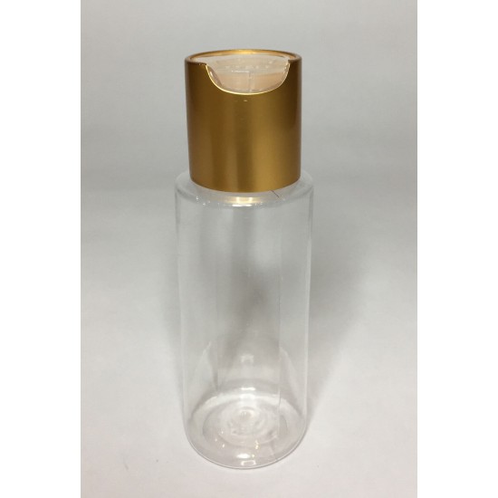 60ml Clear Plastic Cylinder Bottle & Matt Gold Disc Cap