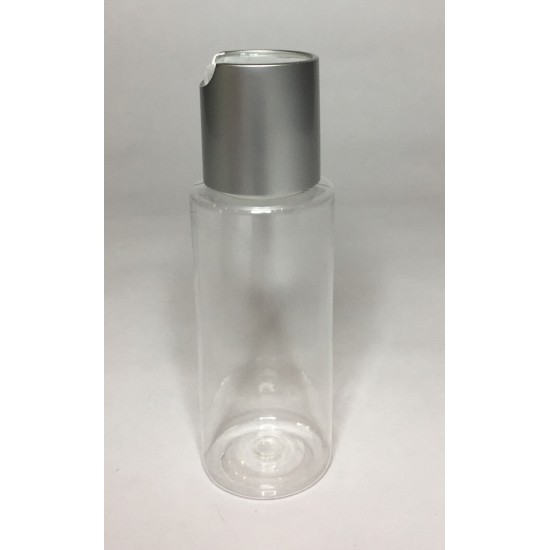 100ml Clear PET Cylinder Bottle with Matt Silver Disc Top