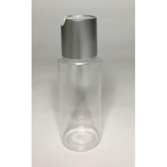 60ml Clear Plastic Cylinder Bottle & Matt Silver Disc Cap