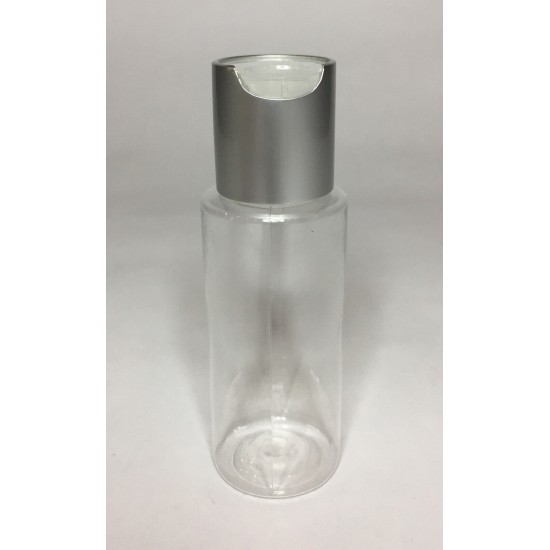 60ml Clear Plastic Cylinder Bottle & Matt Silver Disc Cap