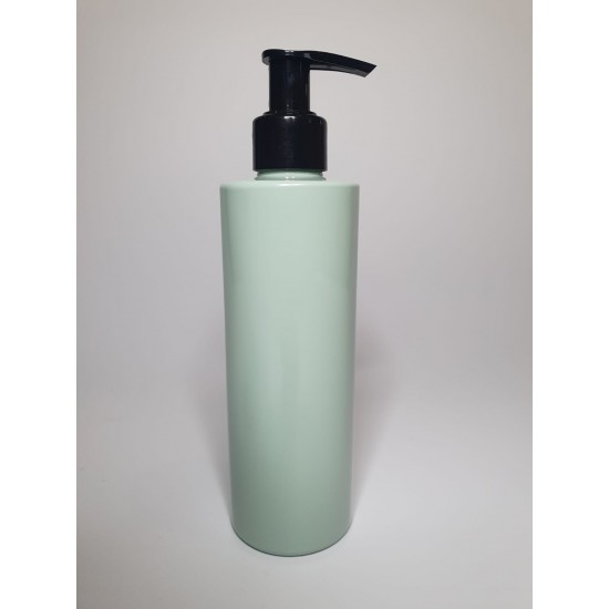 250ml Sage Green Cylindrical PET Plastic Bottles With Black Lotion Pump
