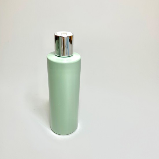 250ml Sage Green Cylindrical PET Plastic Bottles With Shiny Silver Disc Top