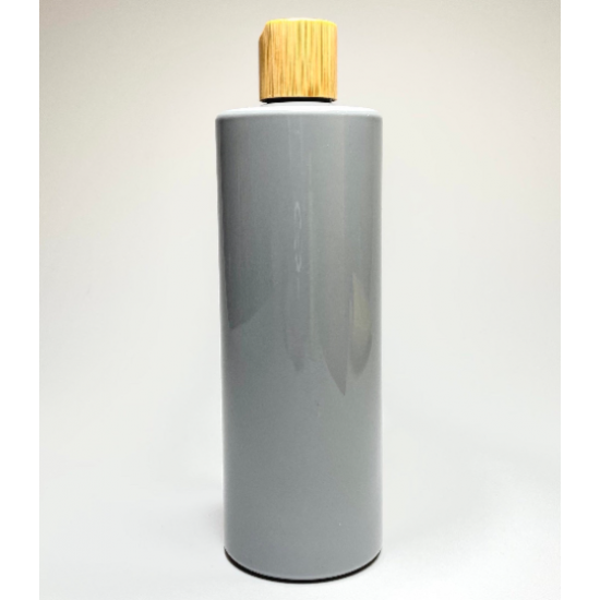 250ml Grey PET Plastic Cylinder Bottles with Bamboo Disc Top