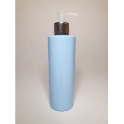 500ml Baby Blue Cylindrical PET Plastic Bottles With Shiny Silver/Natural Lotion Pump