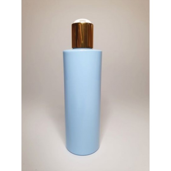 250ml Baby Blue Cylindrical PET Plastic Bottles With Shiny Gold Disc Top