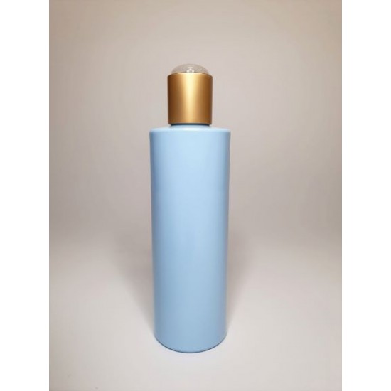 500ml Baby Blue Cylindrical PET Plastic Bottles With Matt Gold Disc Top