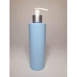 500ml Baby Blue Cylindrical PET Plastic Bottles With Silver/White Lotion Pump