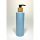 500ml Baby Blue PET Plastic Cylinder Bottles with Bamboo Black Lotion Pump