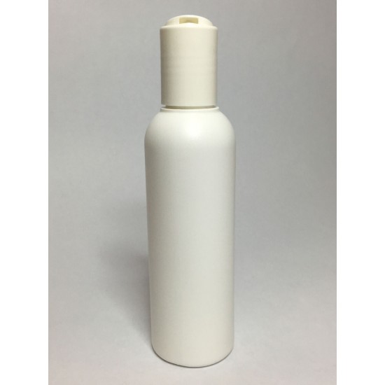 100ml Tall White HDPE Boston Bottle With White Disc Top Lid