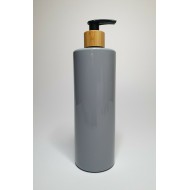 500ml Grey PET Plastic Cylinder Bottles with Bamboo/Black Lotion Pump