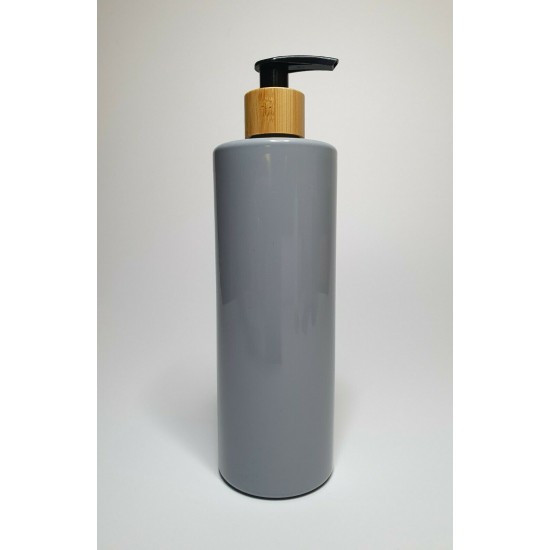 500ml Grey PET Plastic Cylinder Bottles with Bamboo/Black Lotion Pump