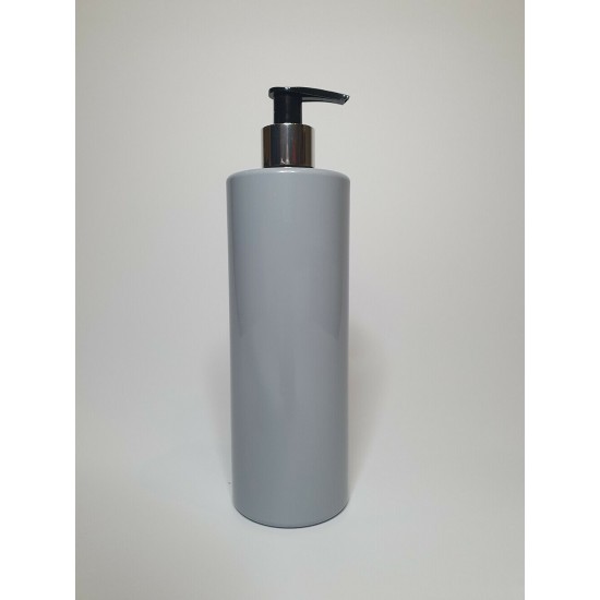 500ml Grey PET Cylinder Bottle with Silver Black Lotion Pump