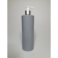 500ml Grey PET Cylinder Bottle with Silver & White Lotion Pump