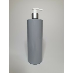 500ml Grey PET Cylinder Bottle with Silver & White Lotion Pump