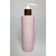 500ml Pink Cylindrical PET Plastic Bottles With Shiny Gold White Lotion Pump