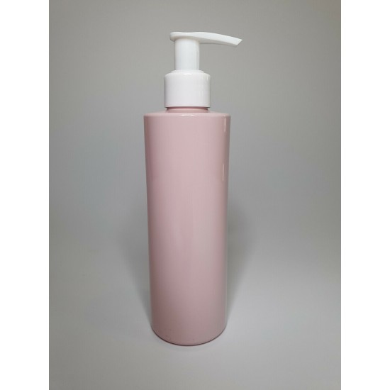 250ml Pink Cylindrical PET Plastic Bottles With White Lotion Pump
