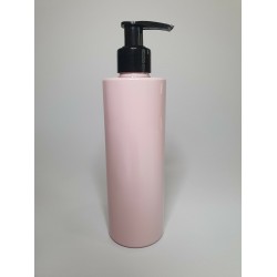 250ml Pink Cylindrical PET Plastic Bottles With Black Lotion Pump