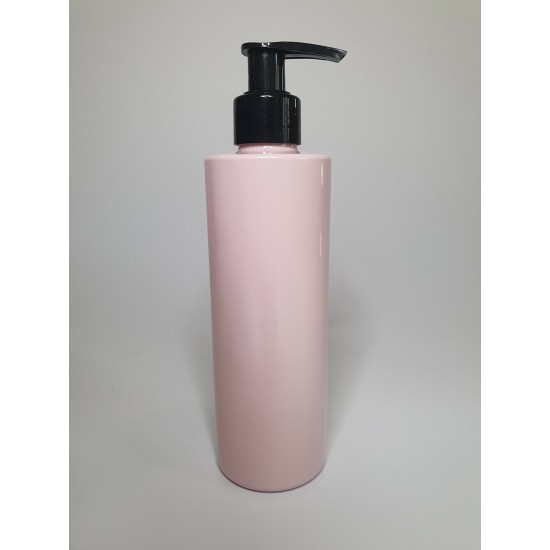 250ml Pink Cylindrical PET Plastic Bottles With Black Lotion Pump