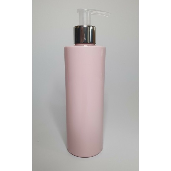500ml Pink Cylindrical PET Plastic Bottles With Shiny Silver/Natural Lotion Pump