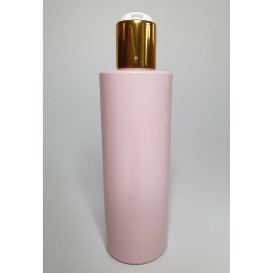 250ml Pink Cylindrical PET Plastic Bottles With Shiny Gold Disc Top