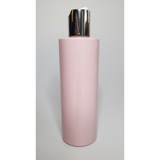 250ml Pink Cylindrical PET Plastic Bottles With Shiny Silver Disc Top 250ml Pink Cylindrical PET Plastic Bottles With Shiny Silver Disc Top