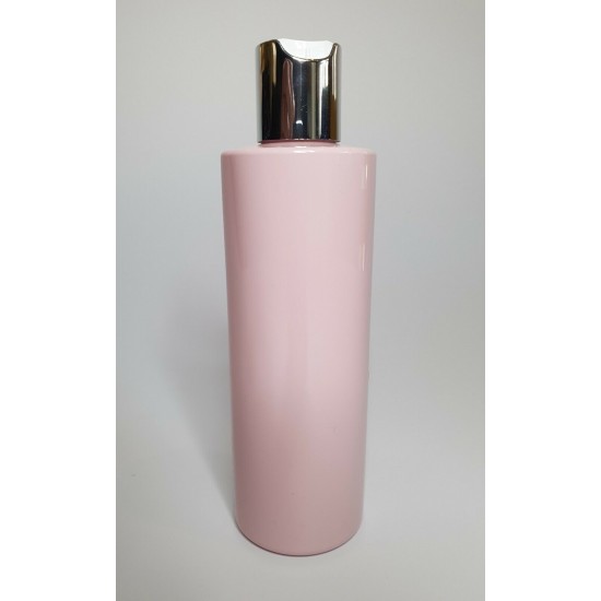 250ml Pink Cylindrical PET Plastic Bottles With Shiny Silver Disc Top 250ml Pink Cylindrical PET Plastic Bottles With Shiny Silver Disc Top